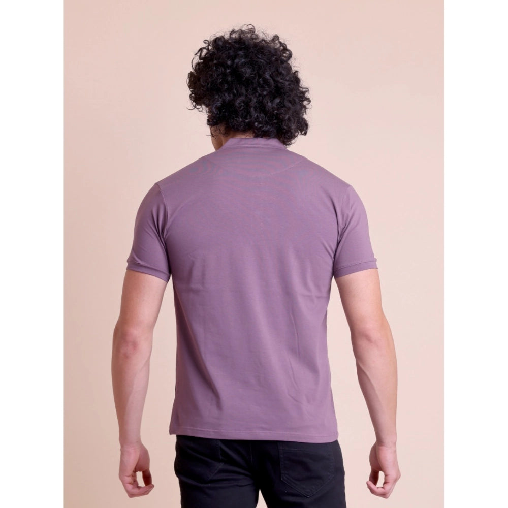 Men's Casual Cotton Solid Half Sleeve Mandarin Collar T Shirt (berry) | Men Signature Collection