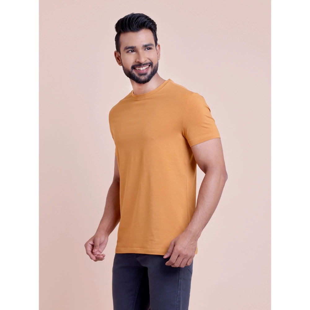 Men's Casual Cotton Solid Half Sleeve Round Neck T Shirt (brown) | Men Signature Collection