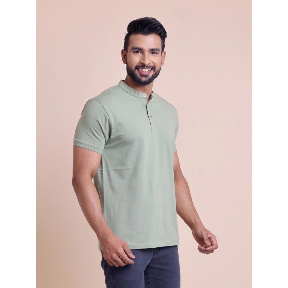 Men's Casual Cotton Solid Half Sleeve Mandarin Collar T Shirt (newsage) | Men Signature Collection
