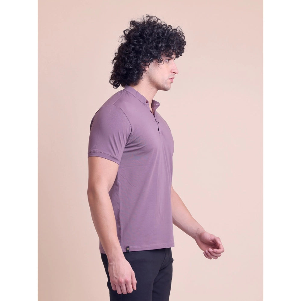 Men's Casual Cotton Solid Half Sleeve Mandarin Collar T Shirt (berry) | Men Signature Collection