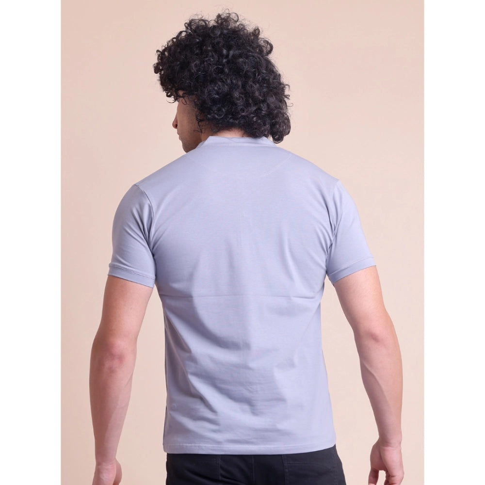 Men's Casual Cotton Solid Half Sleeve Mandarin Collar T Shirt (teegrey) | Men Signature Collection