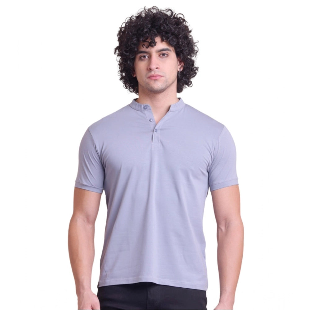 Men's Casual Cotton Solid Half Sleeve Mandarin Collar T Shirt (teegrey) | Men Signature Collection