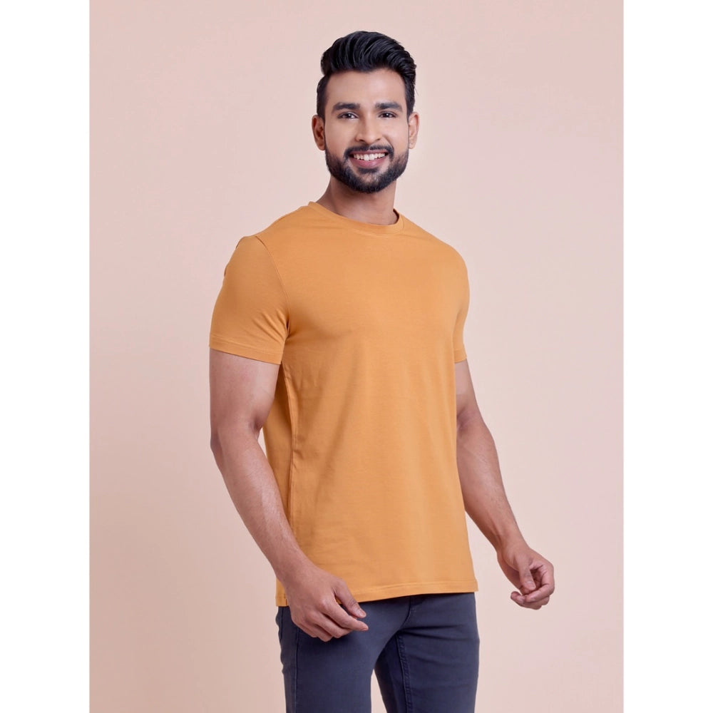 Men's Casual Cotton Solid Half Sleeve Round Neck T Shirt (brown) | Men Signature Collection