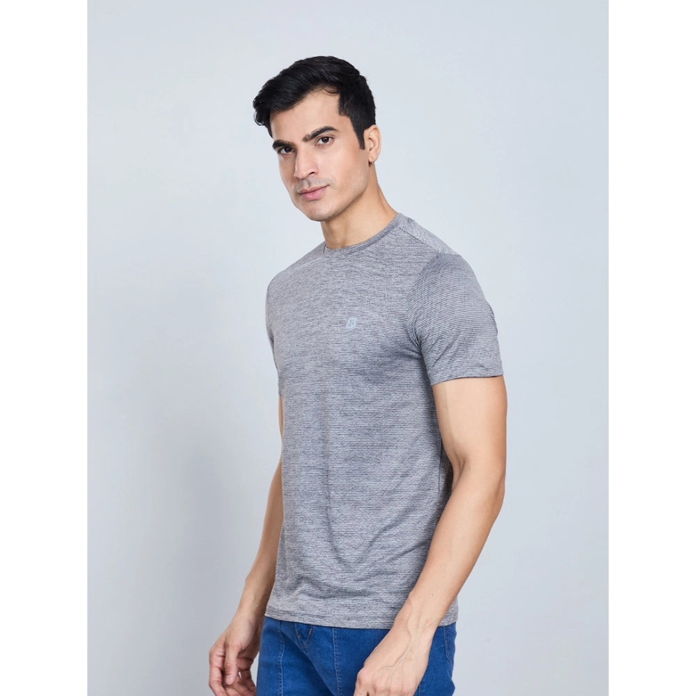 Men's Casual Nylon Solid Half Sleeve Round Neck T Shirt (black) | Men Signature Collection