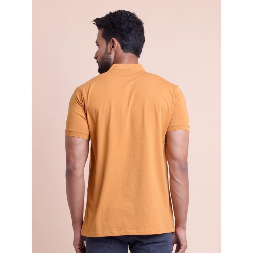 Men's Casual Cotton Solid Half Sleeve Mandarin Collar T Shirt (brown) | Men Signature Collection