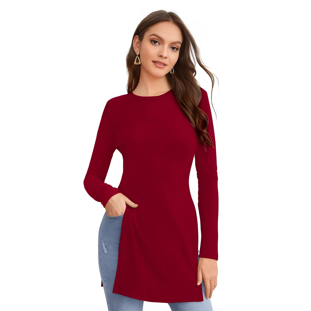 Women's Western Wear Hosiery T Shirts (Maroon)