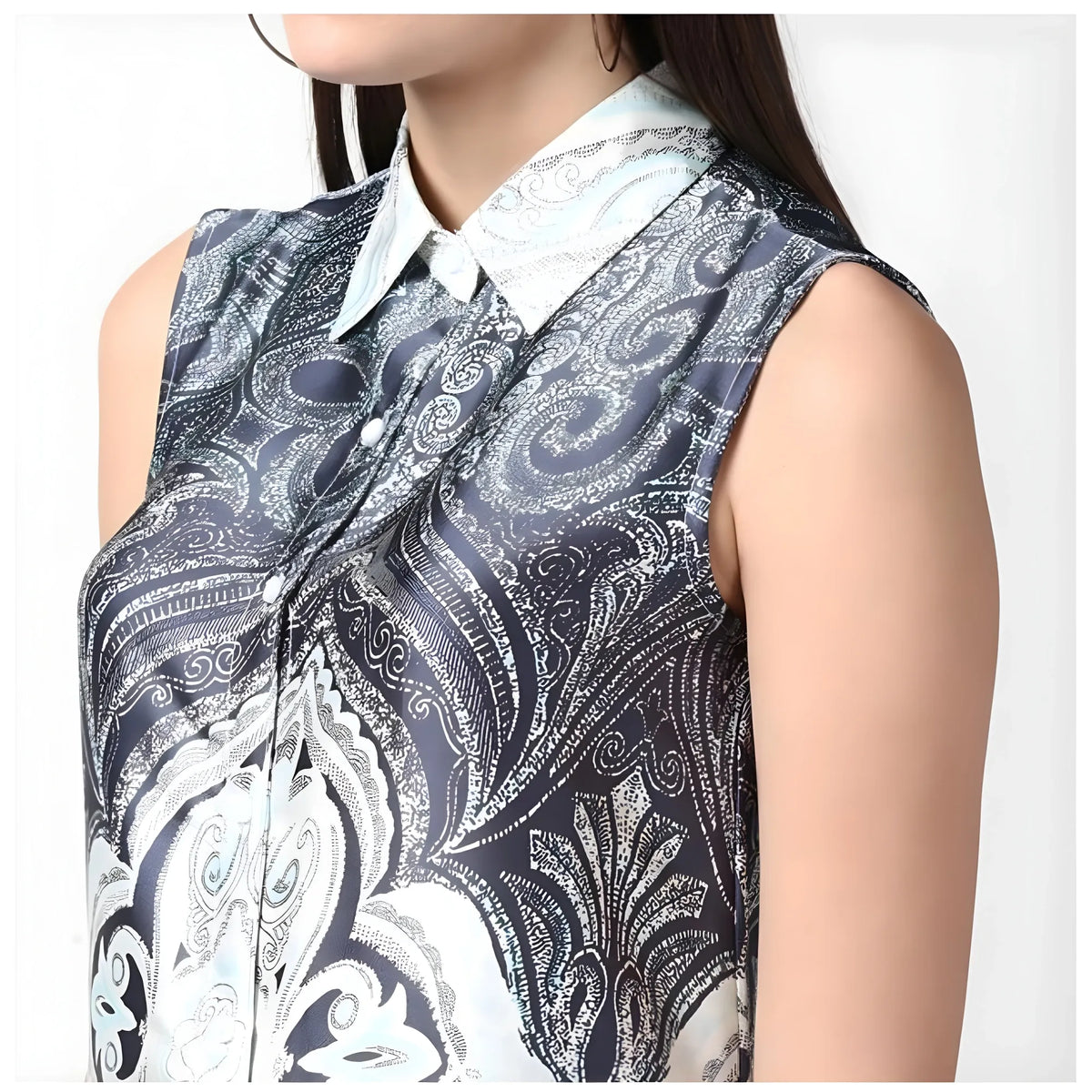 Women's Polyester Printed Sleeveless Above Knee Dress (Blue)