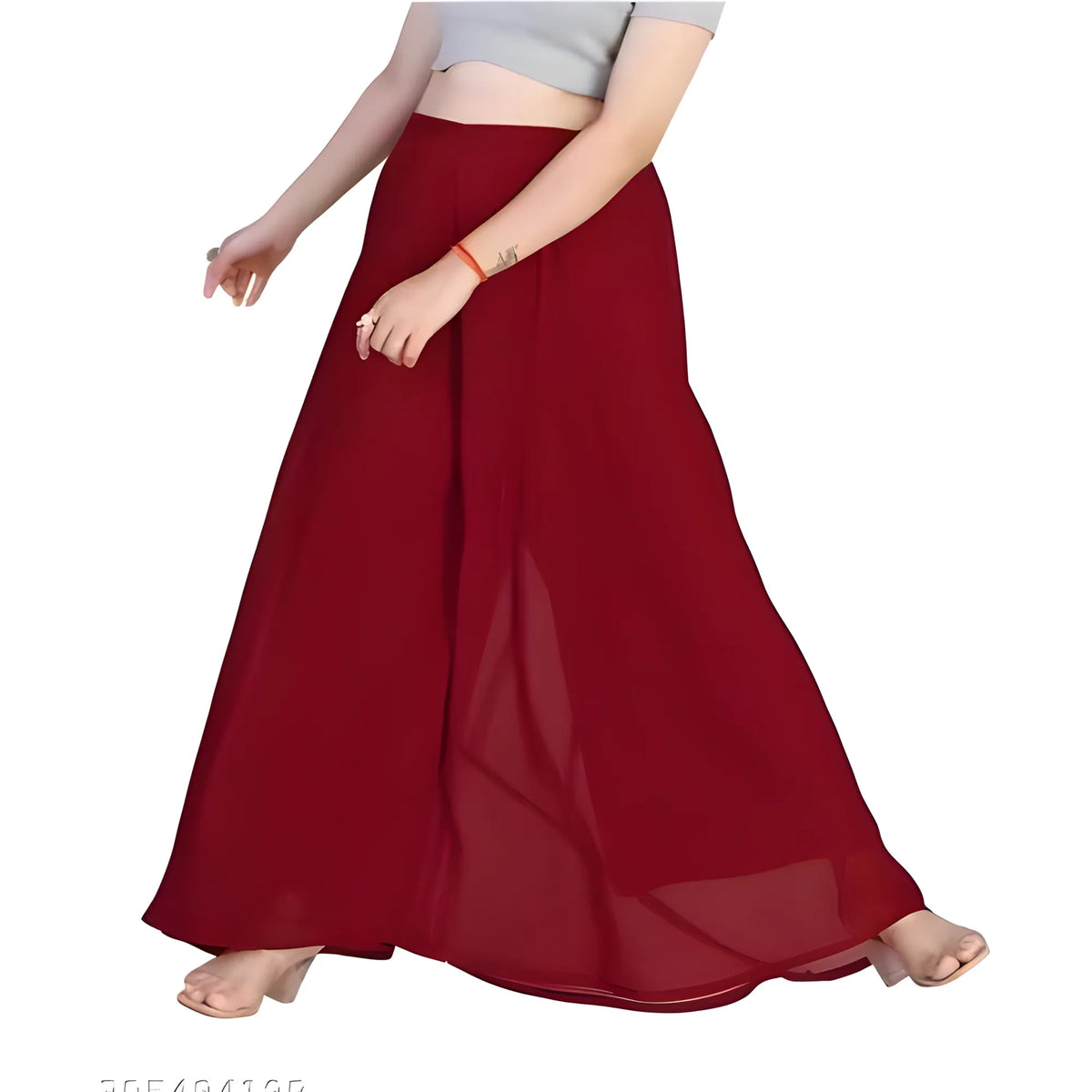 Women's Pack of 1 Georgette Solid High Rise Wide Leg Flared Palazzo with Elastic Waist (Maroon)