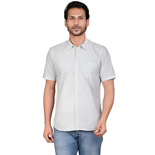Men's Casual Cotton Half Sleeve Solid Shirt (grey) | Men Signature Collection