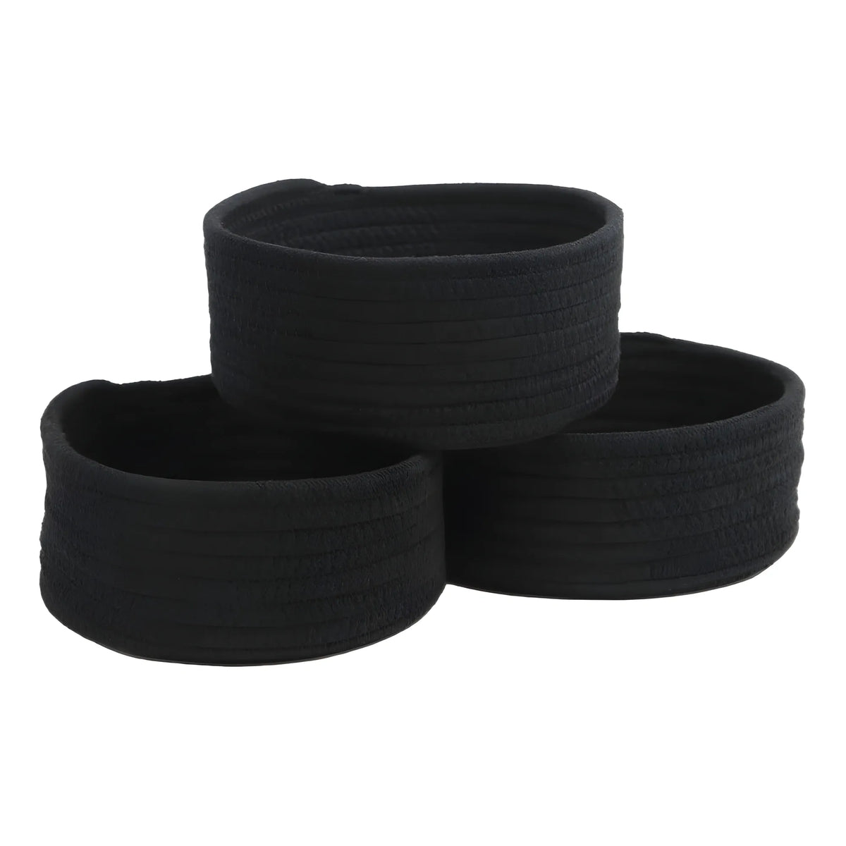 Cotton 8x3 Inch Round 3 Set Bedside Organizer With Out Lid (Black)