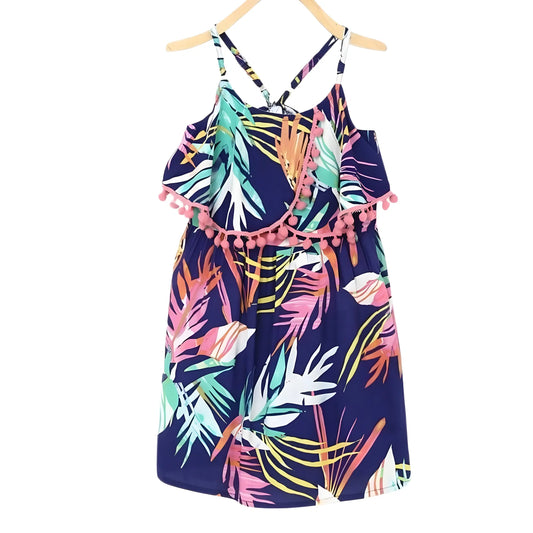 Girl's Rayon Printed Shoulder Straps Dress (navy Blue) | Kids Signature Collection