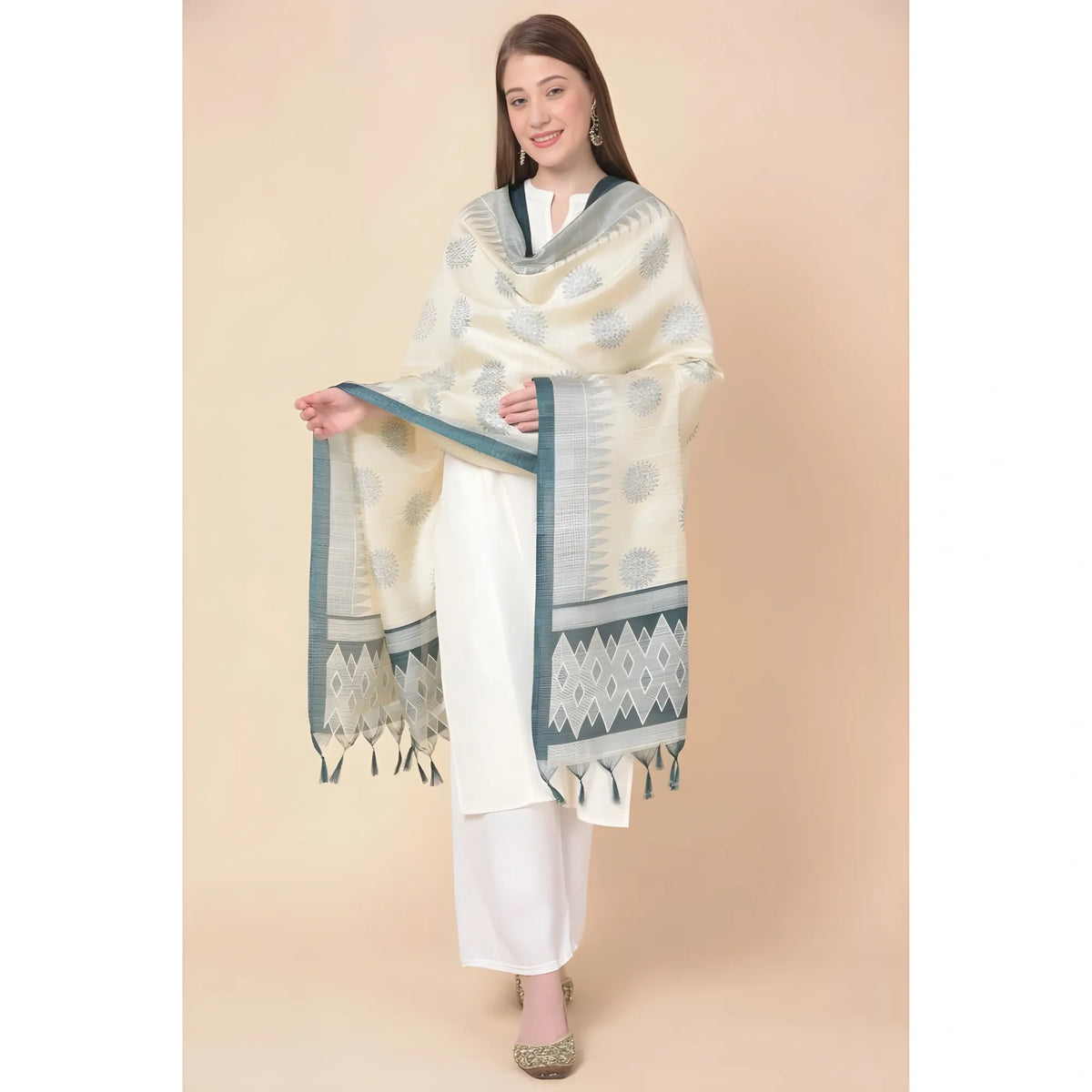 Women's Art Silk Printed Dupatta (Grey, Length:  2.25 to 2.50 Mtr)