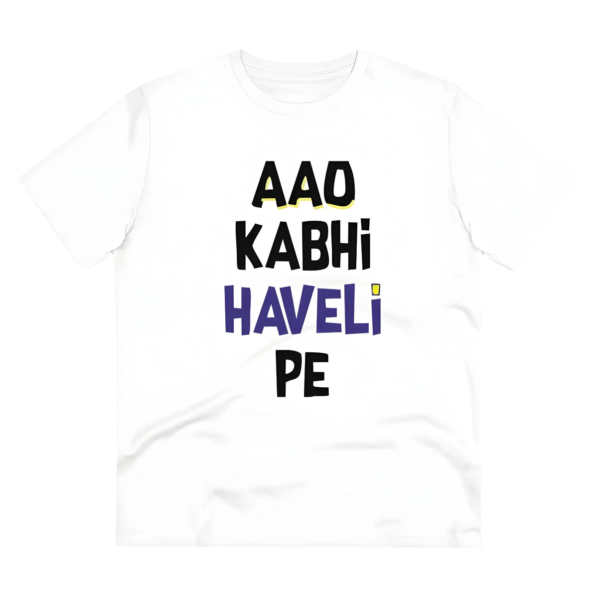 Men's PC Cotton Aao Kabhi Haveli Pe Printed T Shirt (Color: White, Thread Count: 180GSM)