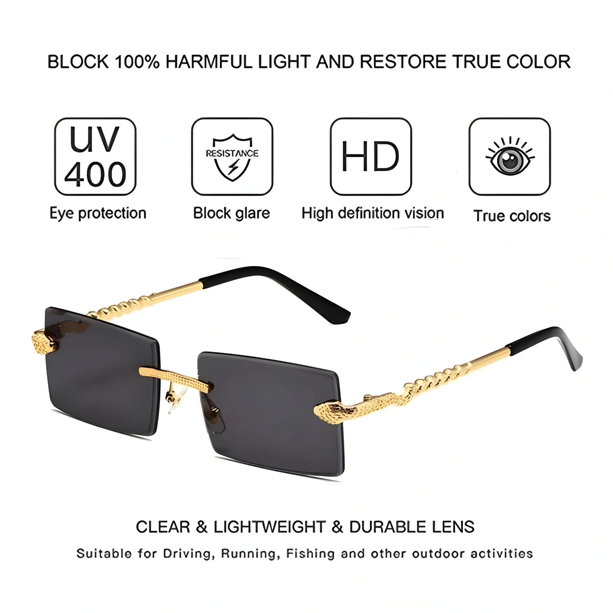 Classic Unisex UV400 Protection Sunglasses (Black)