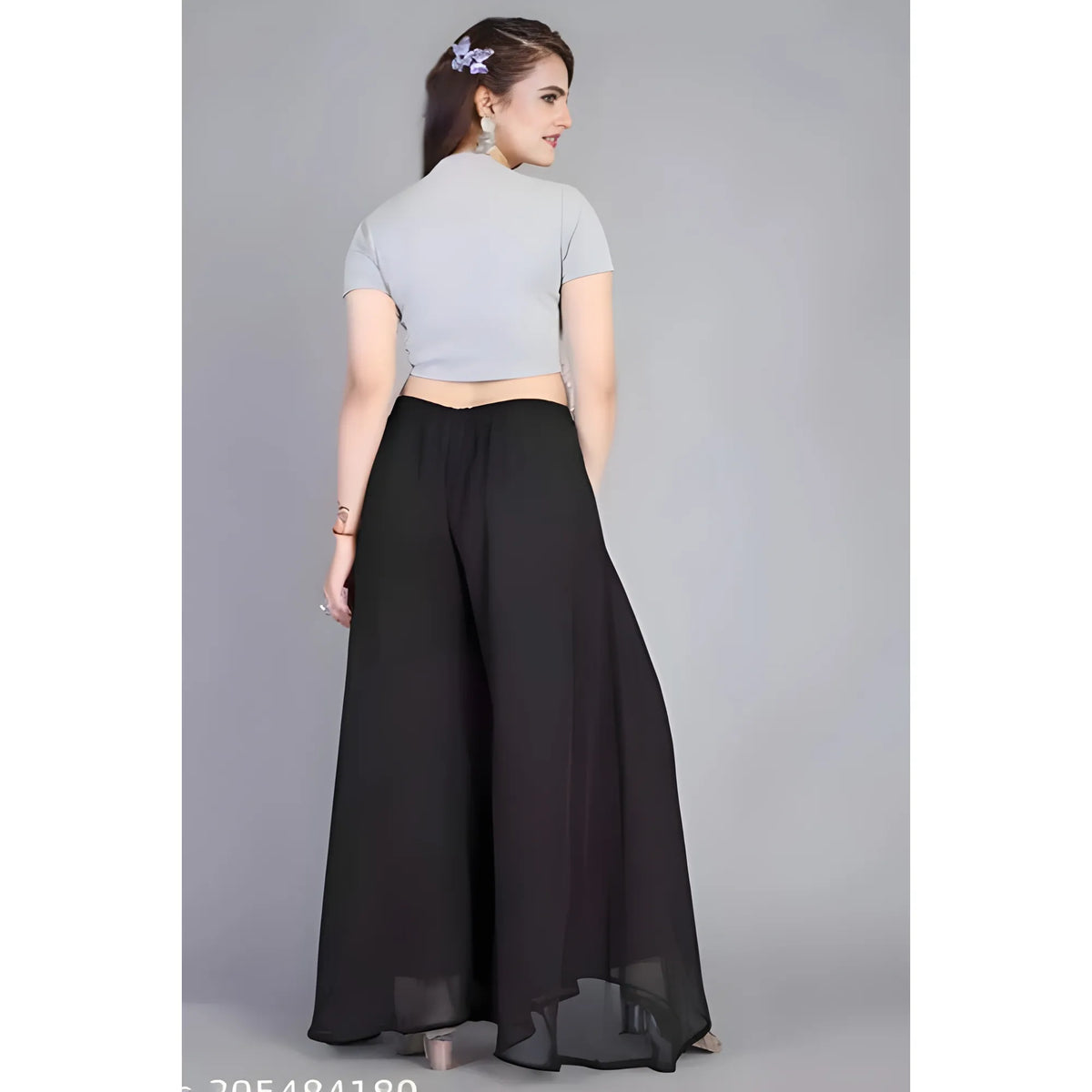 Women's Pack of 1 Georgette Solid High Rise Wide Leg Flared Palazzo with Elastic Waist (Black)