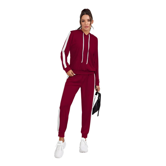 Women's Knitting Stretchable Solid Hooded Neck Full Sleeve Track Suit (maroon) | Women Signature Collection