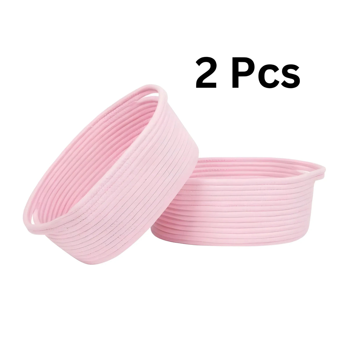 Cotton 10x7x4 Inch2 Pcs Oval Storage Basket For Clothes (Pink)