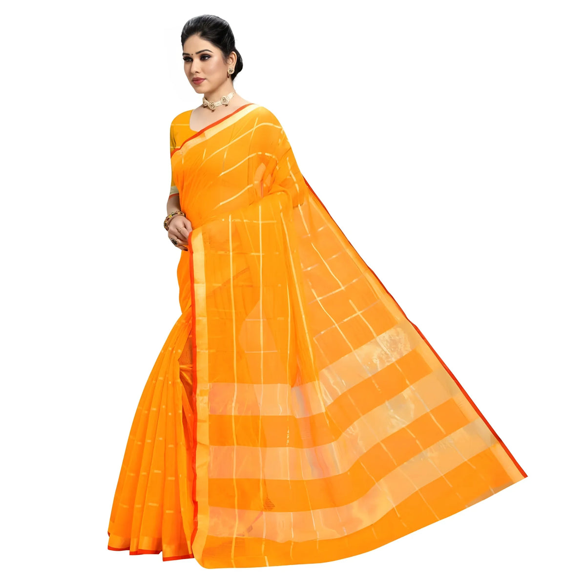 Tavira Kota Doria Cotton Checked Saree With Blouse