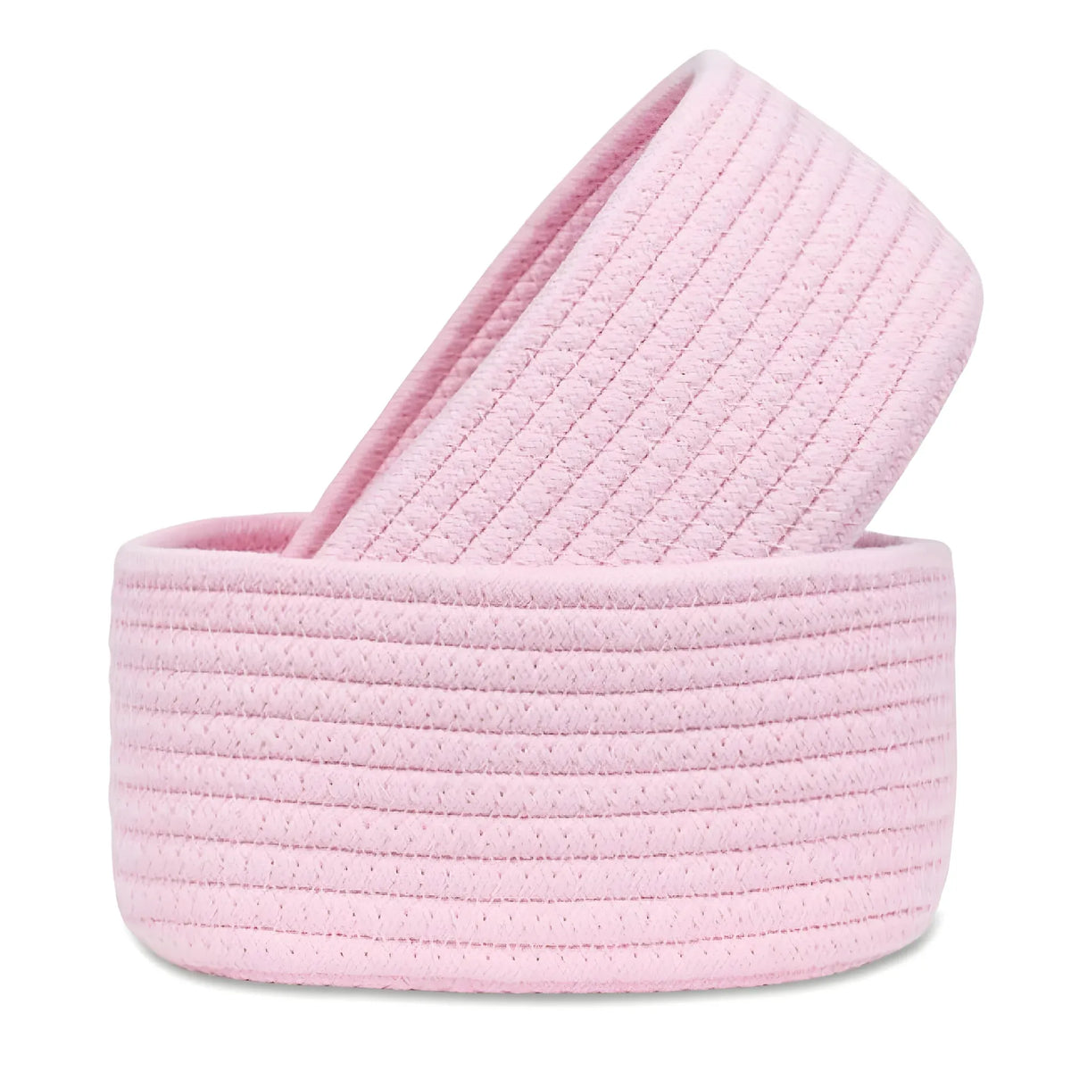 Cotton 8x3 Inch Round 2 Set Bedside Organizer With Out Lid (Pink)