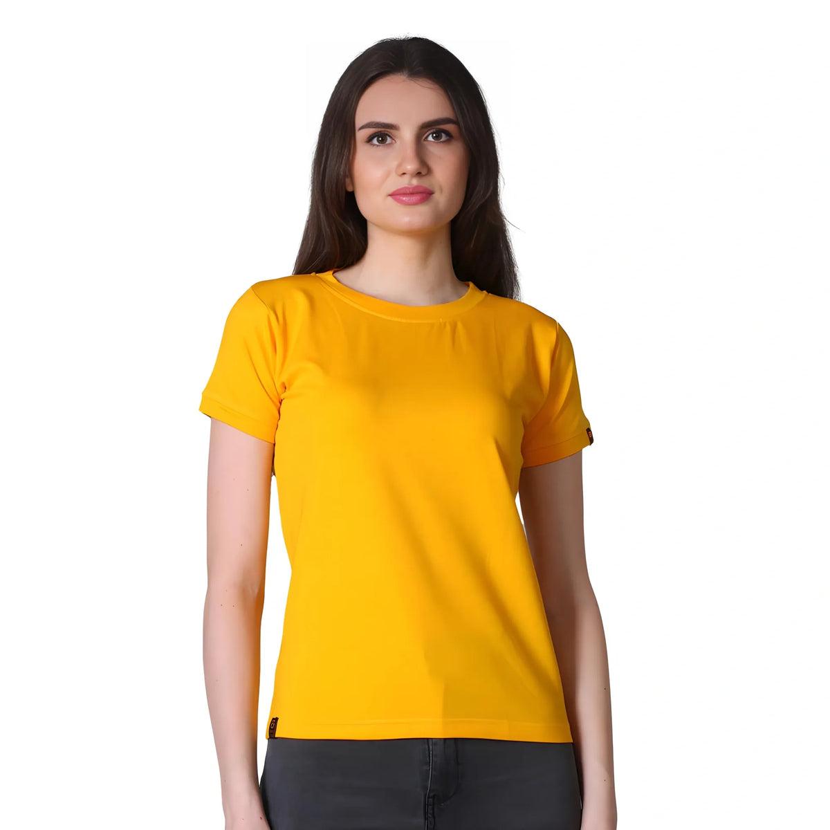 Women's Cotton Blended Solid Round Neck Half Sleeve T-Shirt (Mustard)
