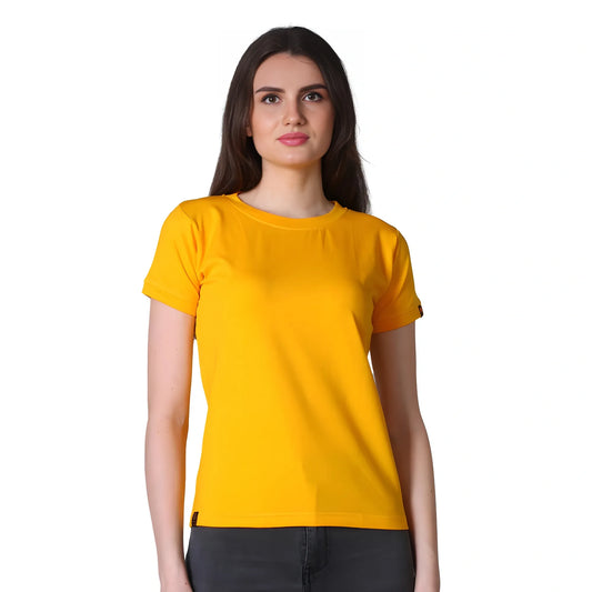 Women's Cotton Blended Solid Round Neck Half Sleeve T-Shirt (Mustard)