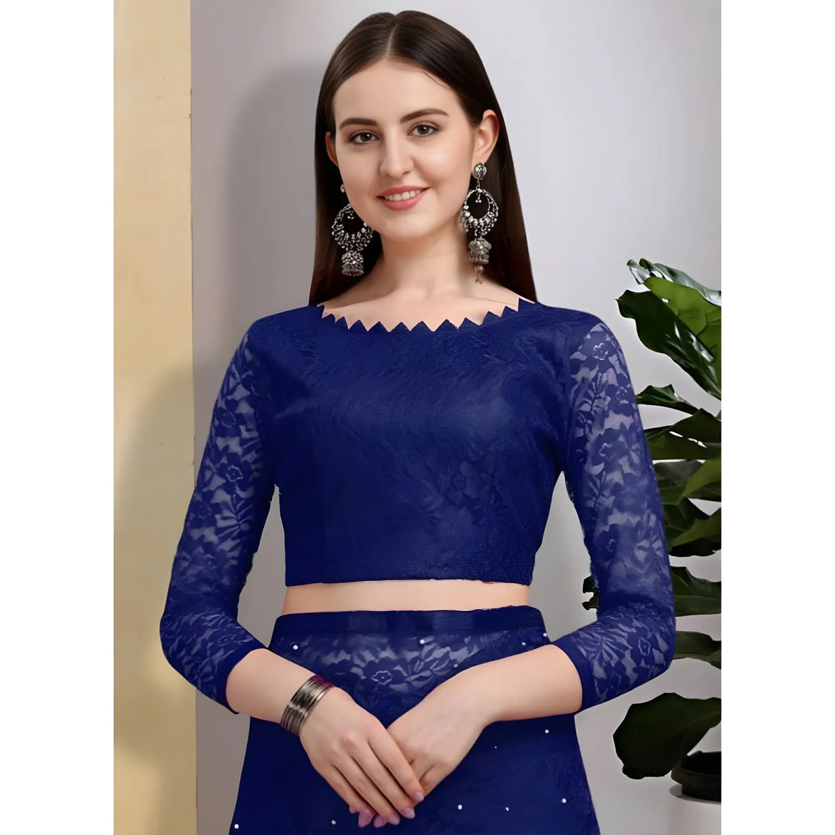 Women's Net Self Design Saree With Unstitched Blouse 5.5Mtr  (Navy Blue)