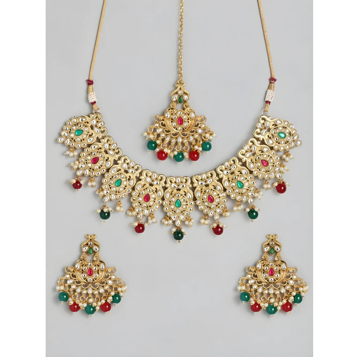 Women's Rose Gold Plated Alloy Necklace &amp; Earings Set (Light Green)