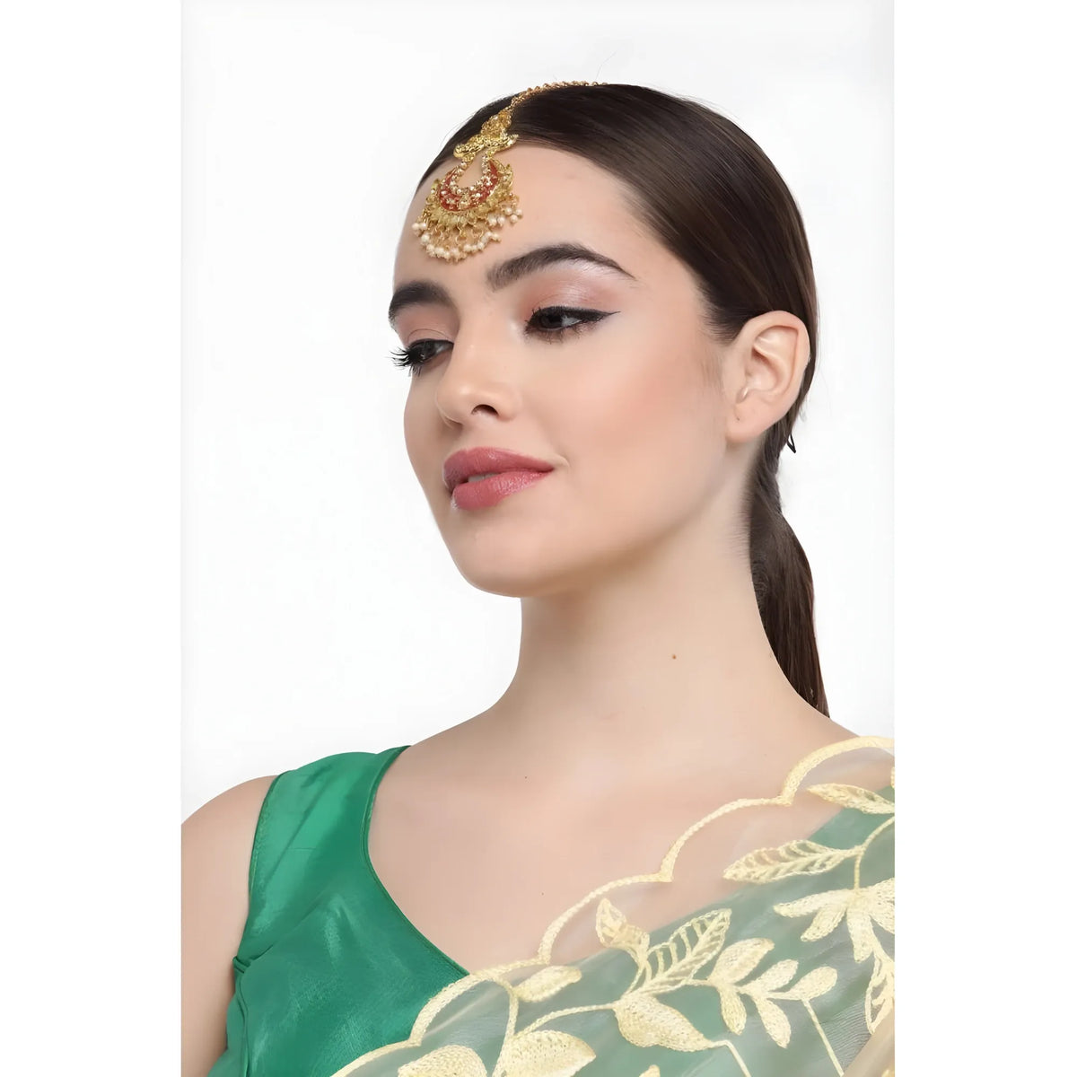 Women's Rose Gold Plated Alloy Kundan Earrings &amp; Mangtikka (Maroon)