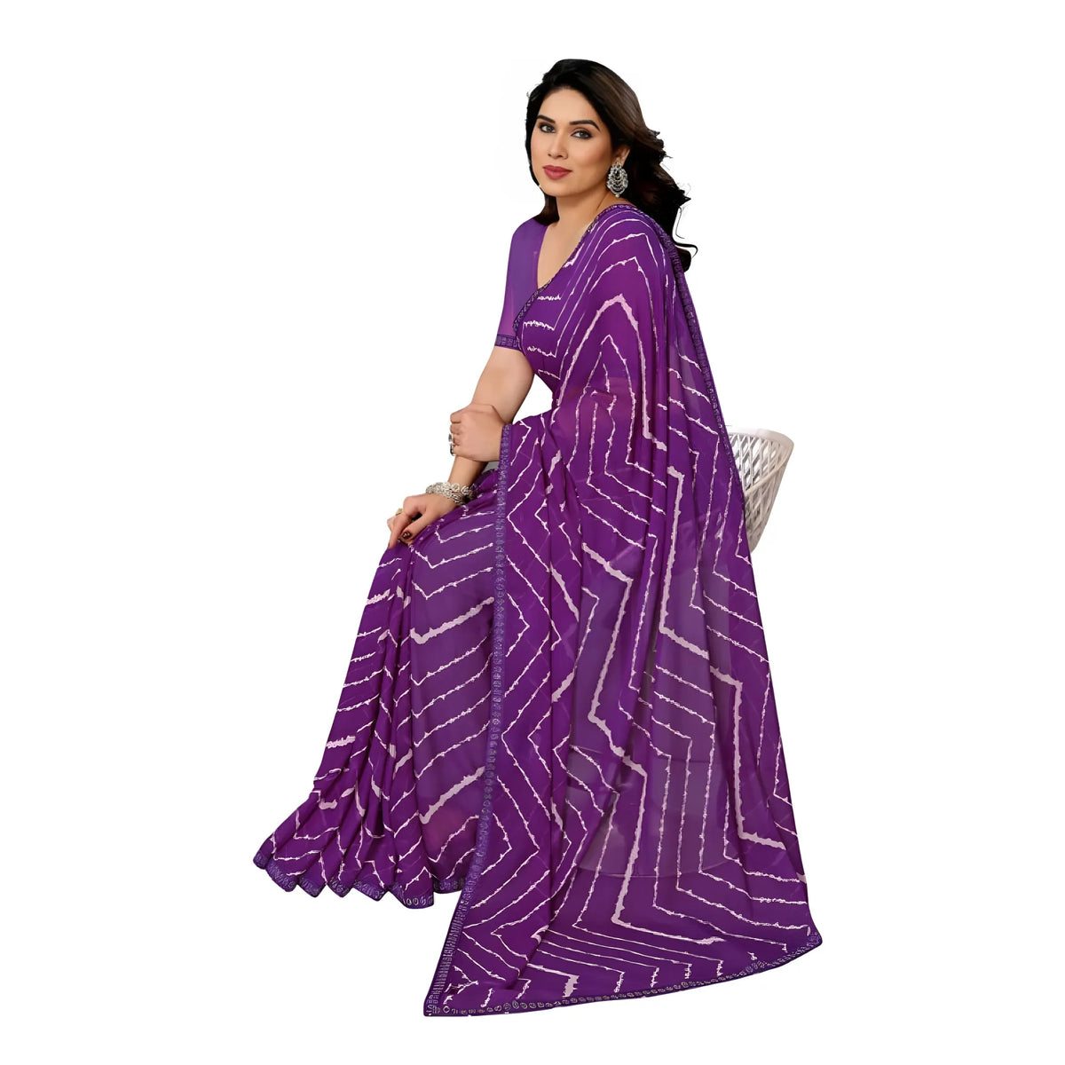 Women's Georgette Printed Saree With Unstitched Blouse 5.5Mtr (Purple)