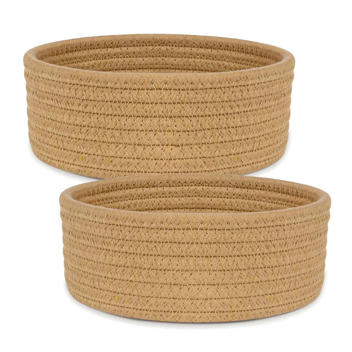Cotton 8x3 Inch Round 2 Set Bedside Organizer With Out Lid (Beige)