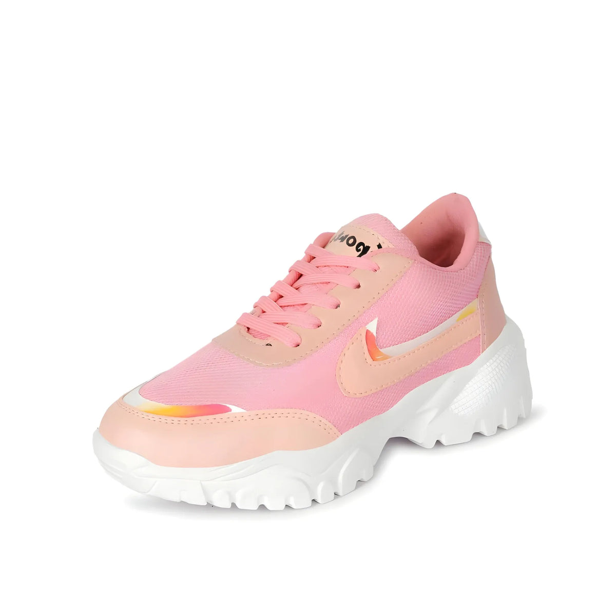 Women's Casual Mesh Printed Lace-Ups Shoes (Pink)