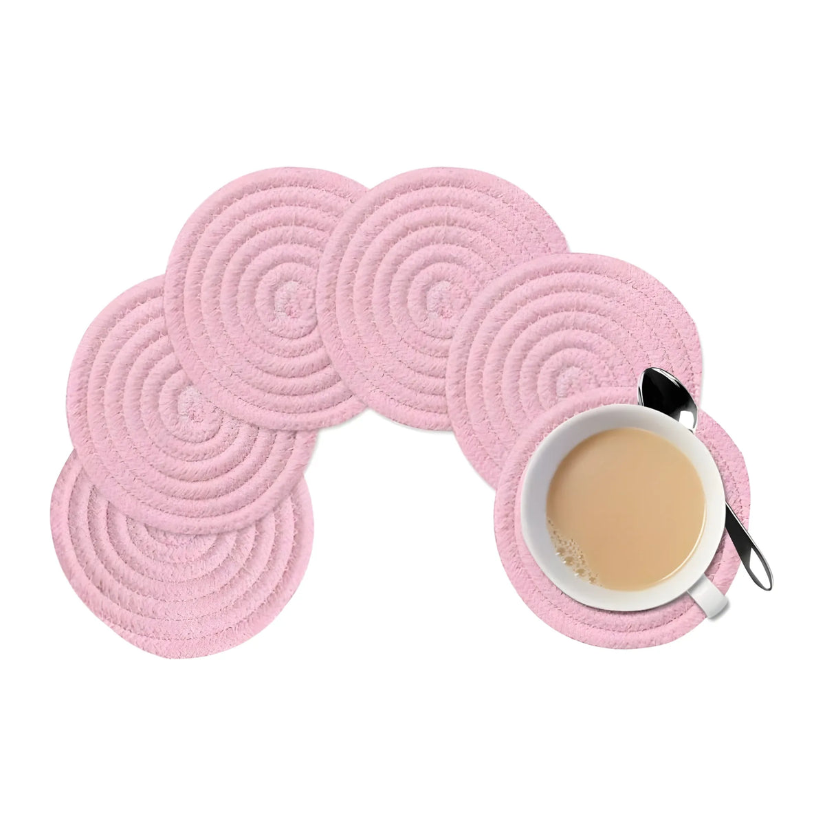 Cotton Rope Drink Coasters 6 Pcs Set (Baby-Pink)