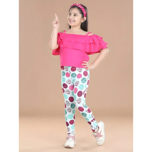 Girl's Cotton Floral Elasticated Jegging And Top (pink) | Kids Signature Collection