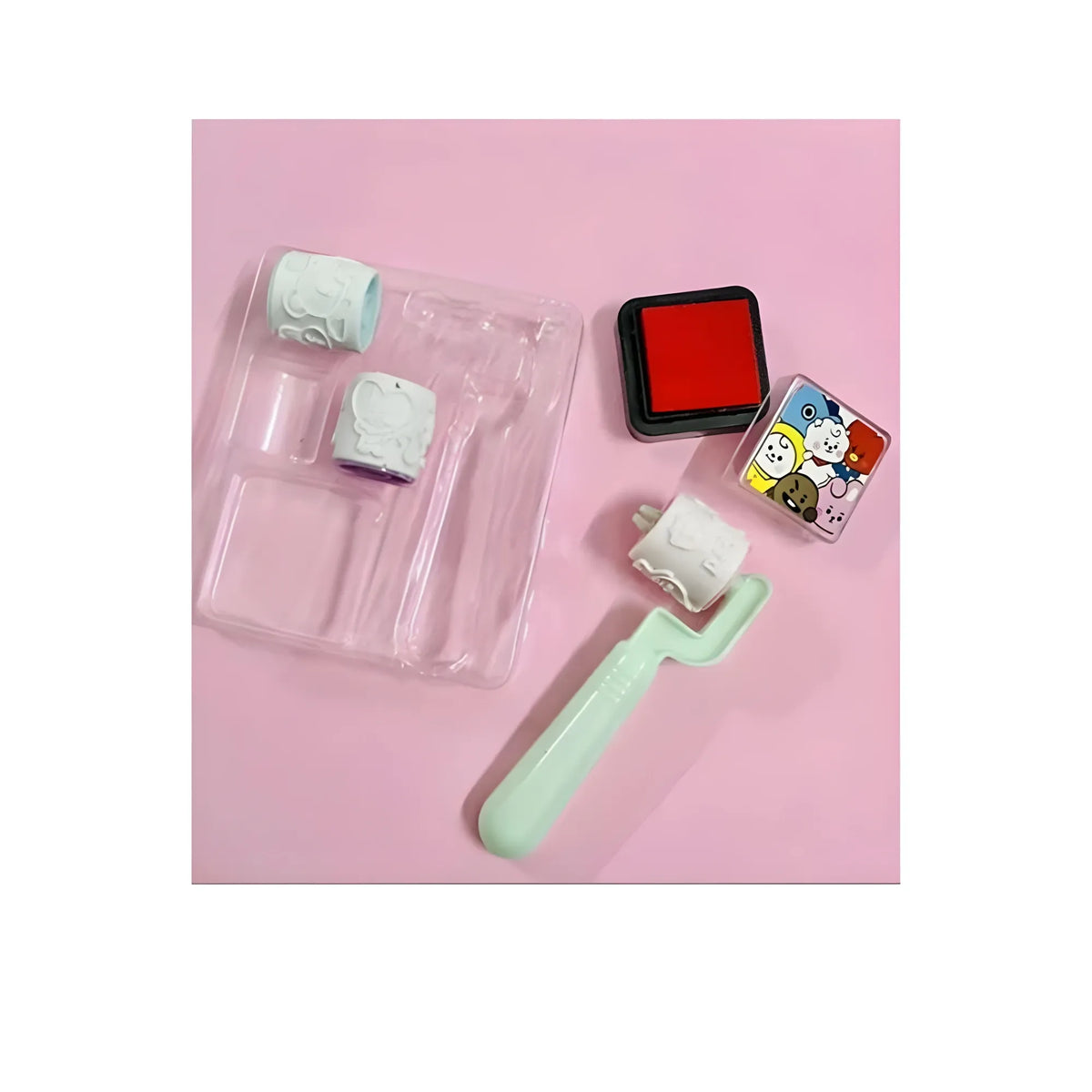 Pack Of_2 Roller Seal Stamp with Ink pad For DIY Kids Handle Rubber Stamp | Plastic | Stationery | 3+ Years