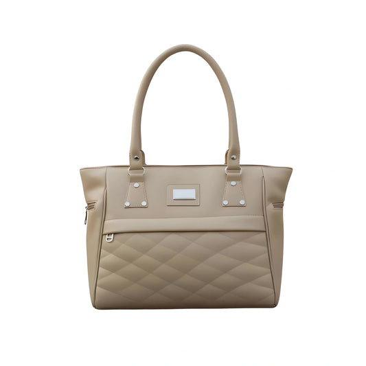 Women's PU Leather Solid Shoulder Zipper Handbag (Beige)