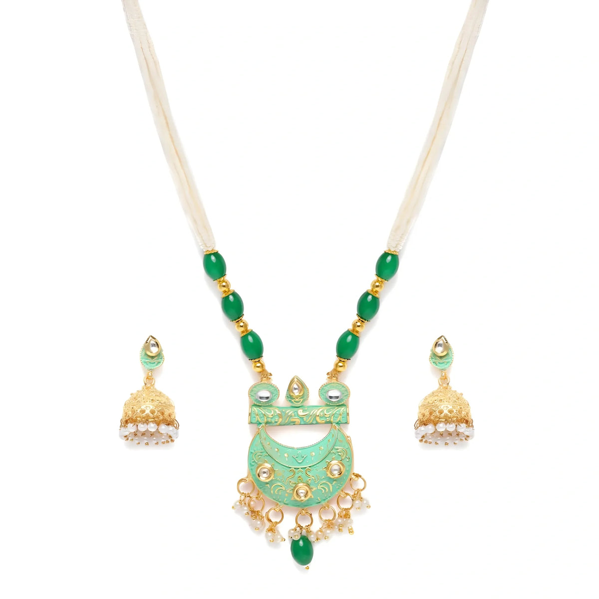 Women's Rose Gold Plated Alloy Necklace &amp; Earings Set (Green)