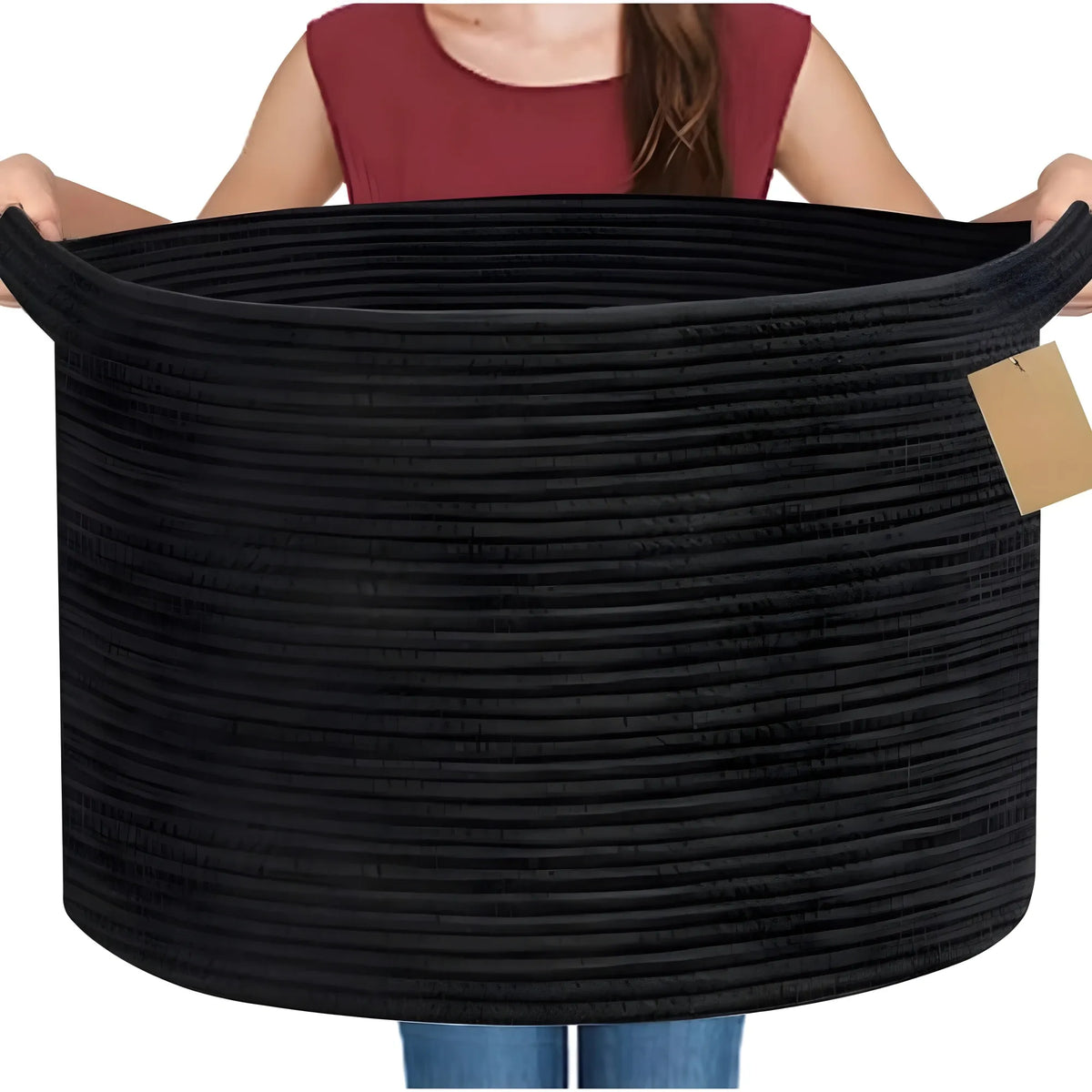 Cotton Pack Of_1 14x12 Inch Storage Basket For Clothes With Out Lid (Black)