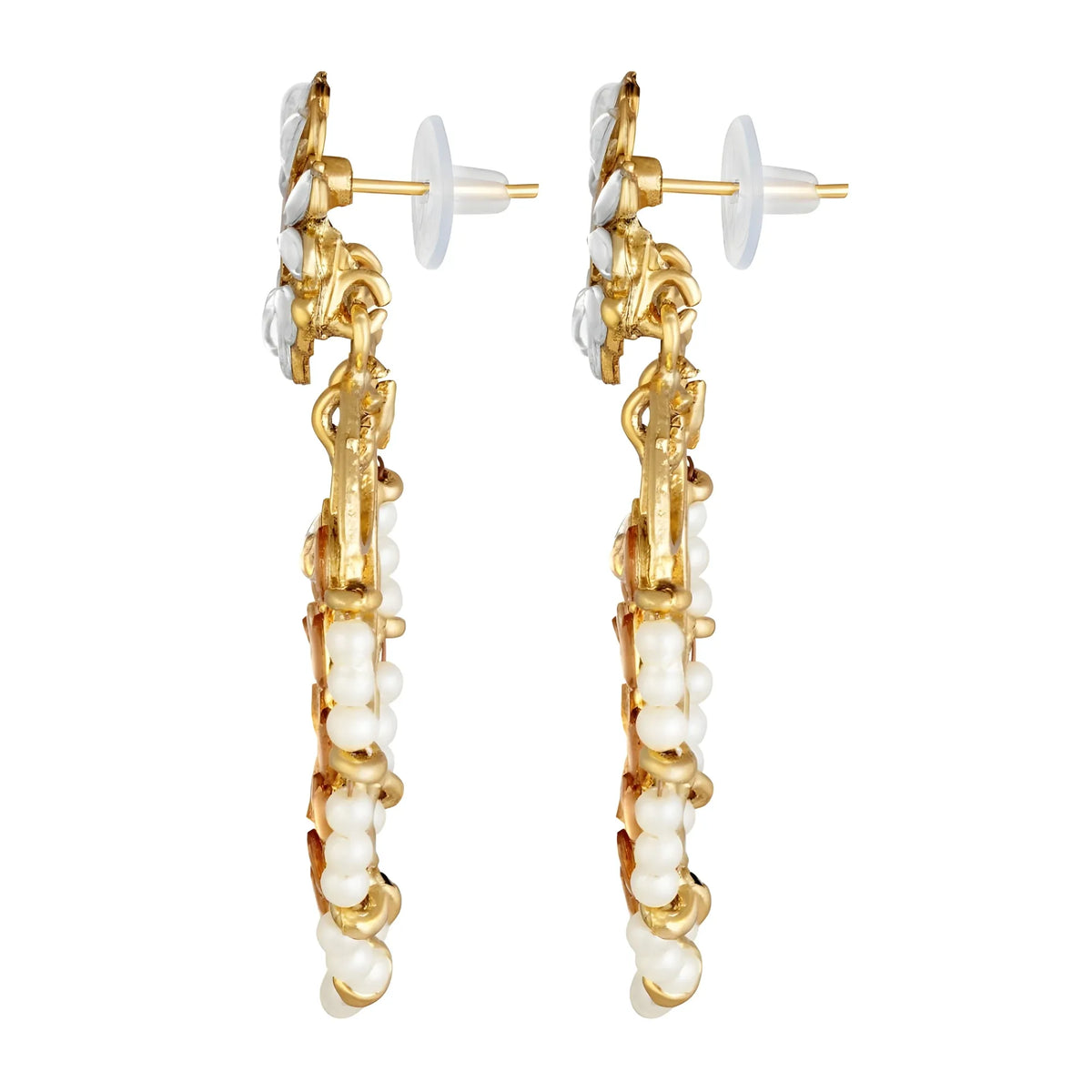 Women's Rose Gold Plated Alloy Kundan Earrings &amp; Mangtikka (White &amp; Gold)