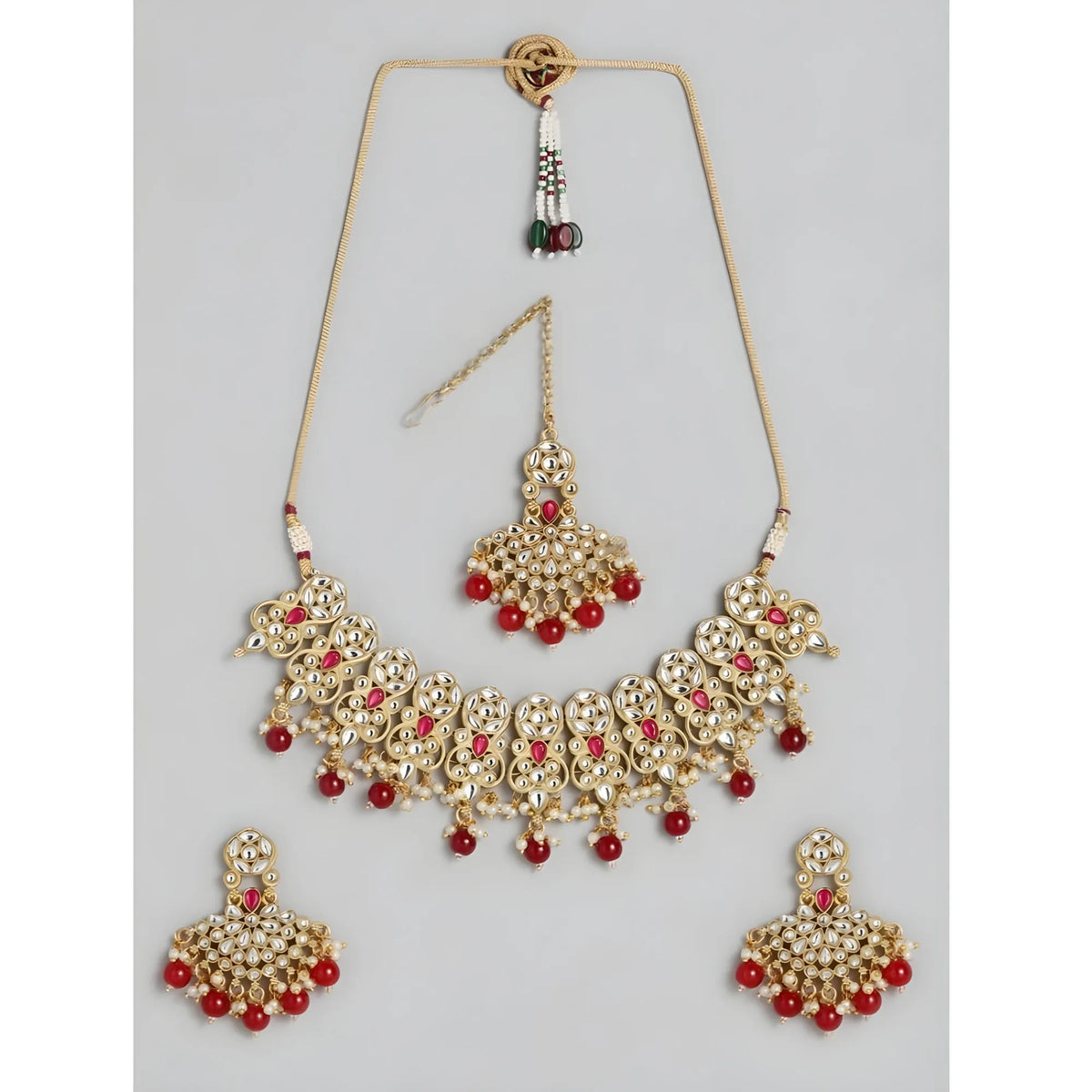 Women's Rose Gold Plated Alloy Necklace &amp; Earings Set (Red)