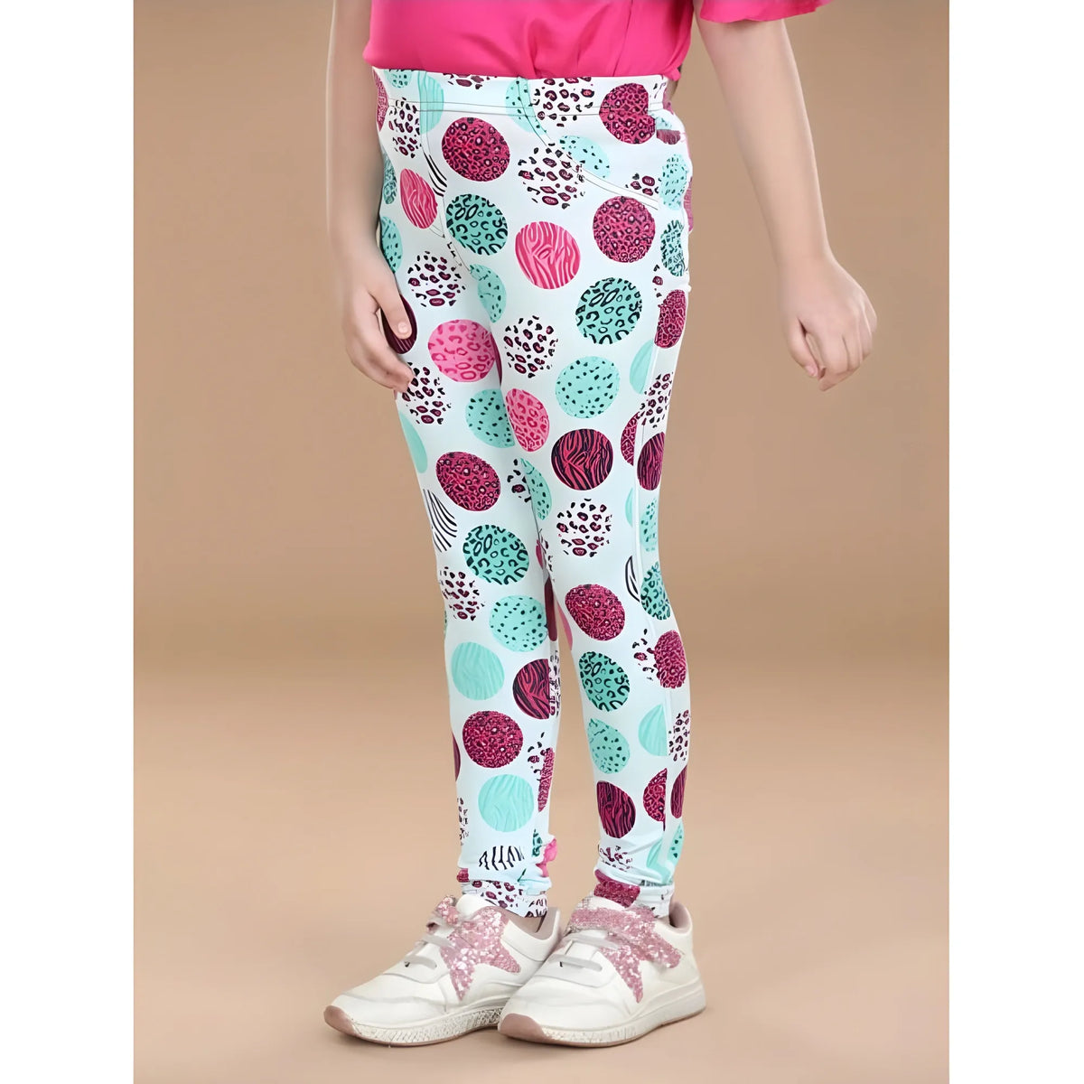 Girl's Cotton Lycra Floral Elasticated Jeggings (Multicolor)
