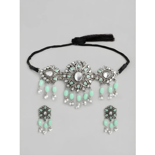 Women's Rose Gold Plated Alloy Necklace &amp; Earings Set (Light Green)