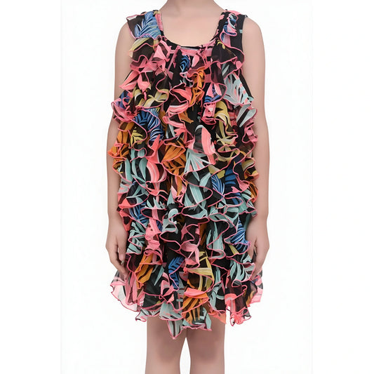 Girl's Chiffon Ruffled Sleeveless Dress (black) | Kids Signature Collection