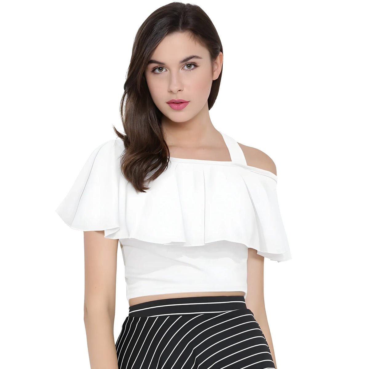 Women's Western Wear Hosiery Crop Top (White)