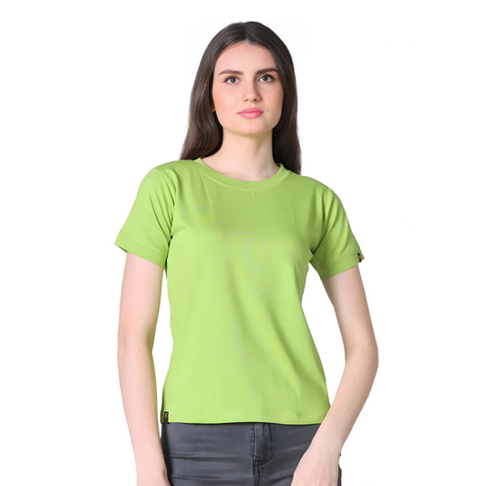 Women's Cotton Blended Solid Round Neck Half Sleeve T-Shirt (Green)