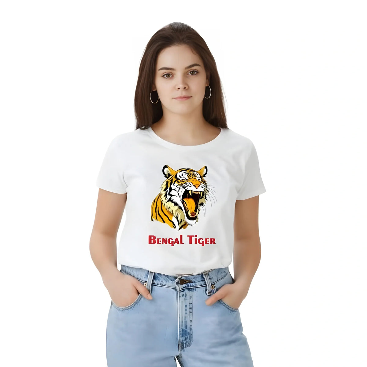 Women's Polyester Solid Printed Round Neck Half Sleeve T-shirt (White)