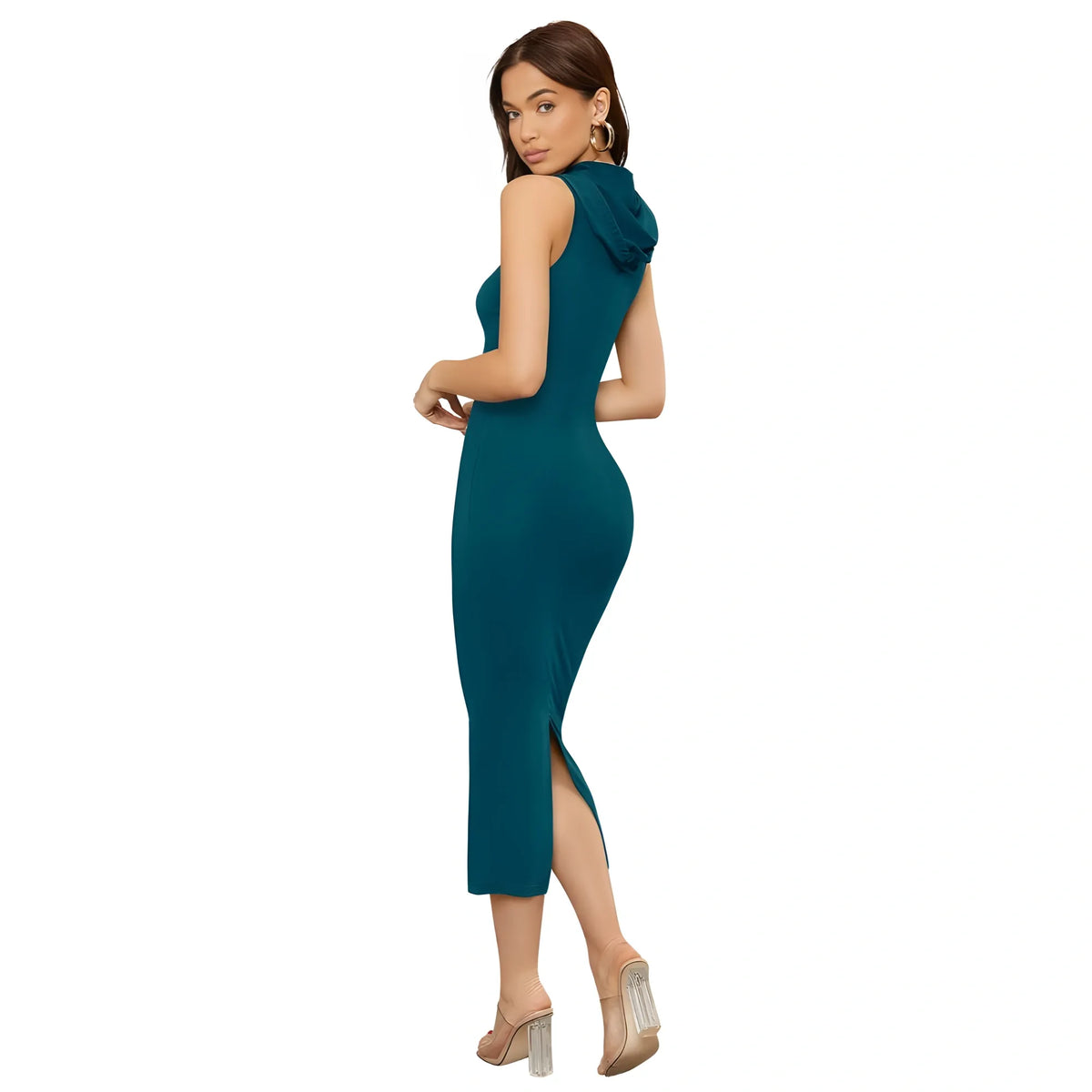 Women's Knitting stretchable Solid Round Neck Sleeveless Dress (Morpich)