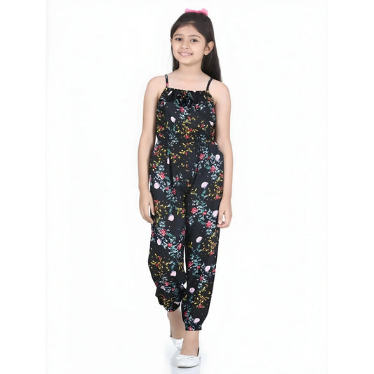 Girl's Rayon Flamingo Print Sleeveless Jumpsuit (black Multicolor) | Kids Signature Collection