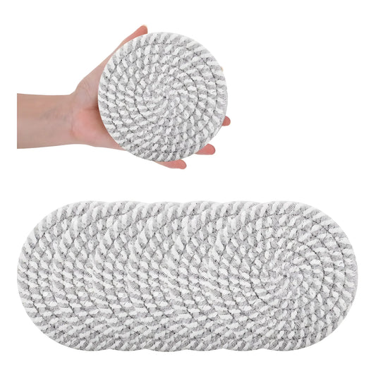 Cotton Rope Drink Coasters 6 Pcs Set (Grey-White)
