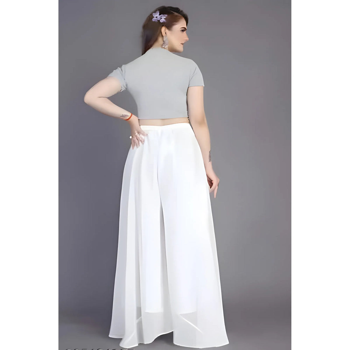 Women's Pack of 1 Georgette Solid High Rise Wide Leg Flared Palazzo with Elastic Waist (White)