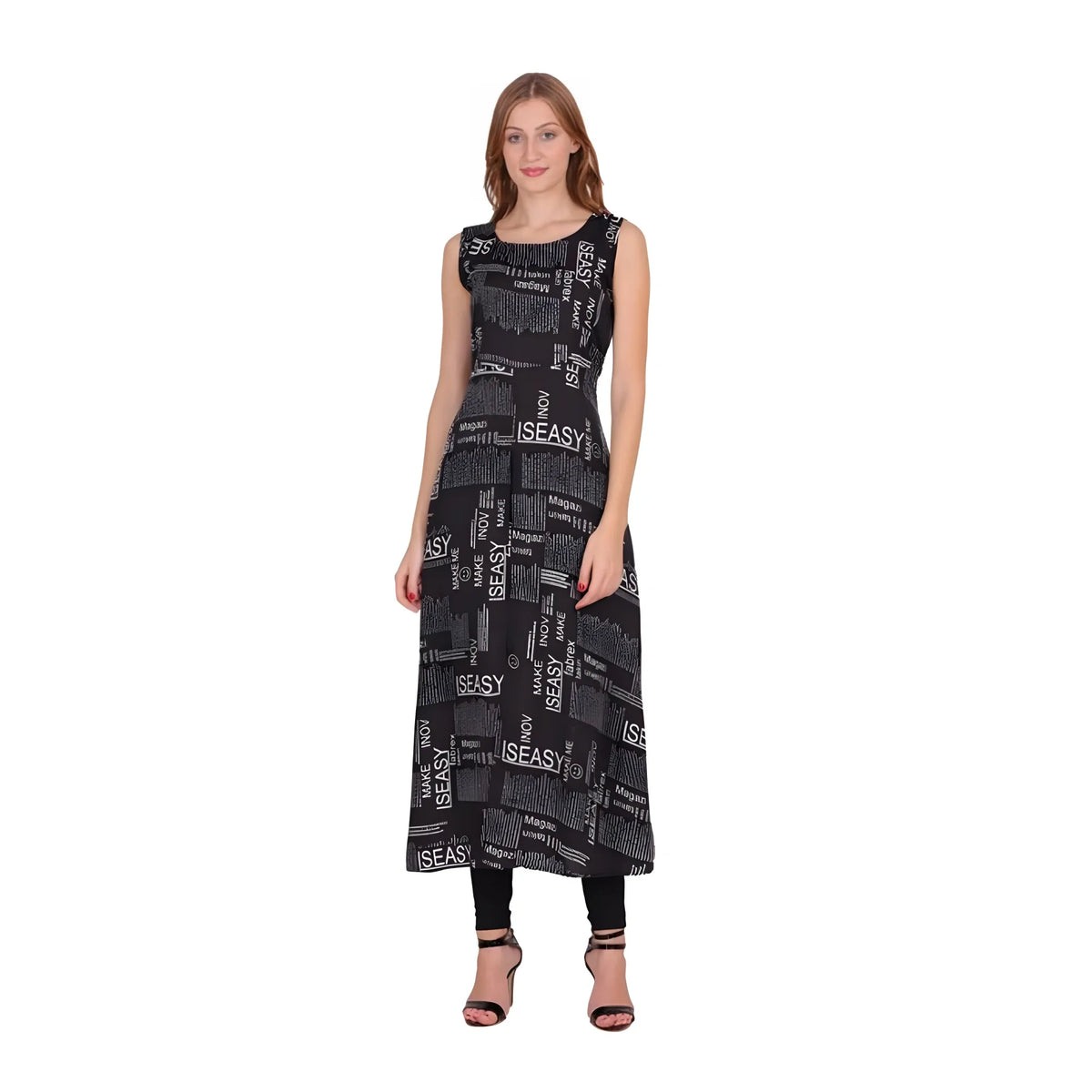 Women's Casual Crepe Sleeveless Slit Dress (Black)